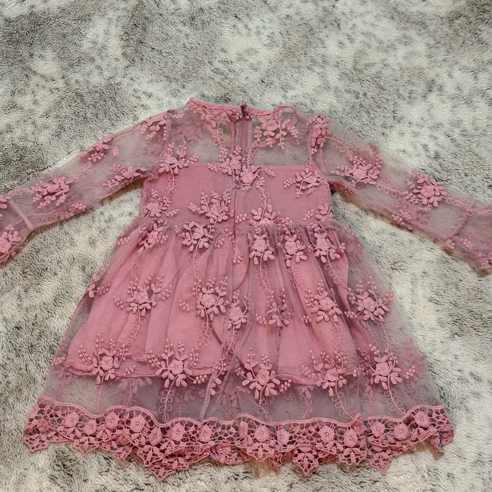 NJXD Pink Lace Floral Dress - Picture 6 of 7